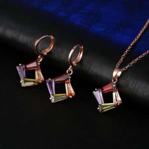Copper-plated Gold Jewelry Necklace Ear Stud Two-piece Set