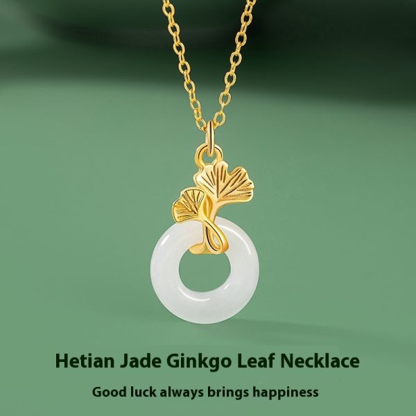 Hetian Jade Necklace Women's New Chinese National Fashion Ginkgo Leaf