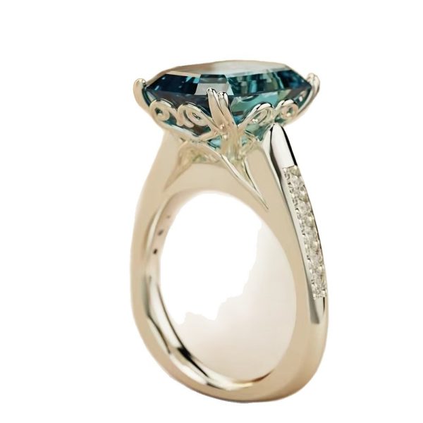 European And American Luxury Blue Rectangular Ring Female