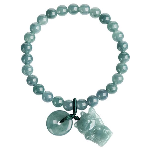 Natural Emerald Blue Water Lucky Cat Peace Buckle Hand Weaving Bracelet