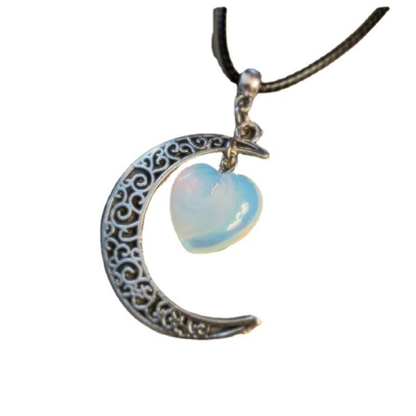 Jewelry Heart Stone Crystal Necklace Retro Moon