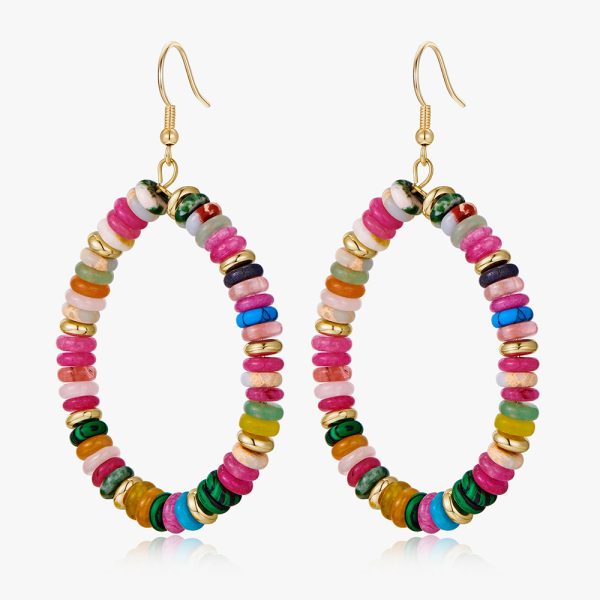 Retro Circle Mixed Color Semi-precious Stones Earrings