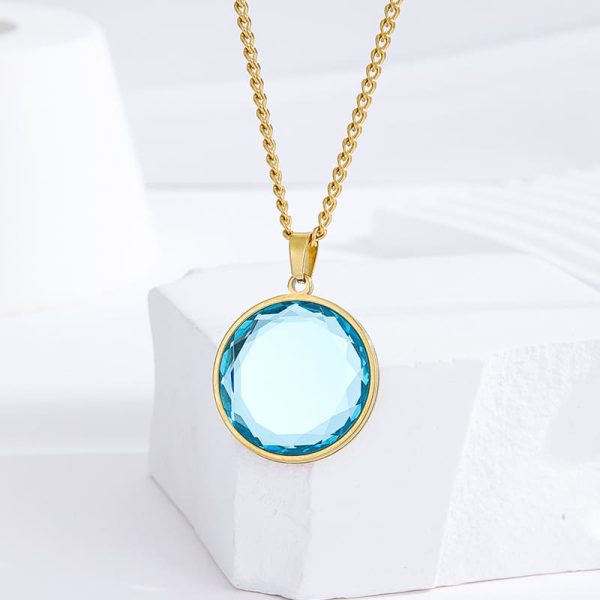 Titanium Steel Round Crystal Pendant Women's Necklace