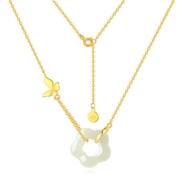 Hetian Jade Necklace Women's Sterling Silver National Style High Sense