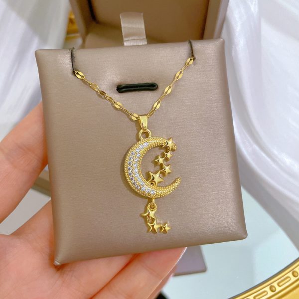 Moon Tassel Light Luxury Temperament Gorgeous Full Diamond Necklace