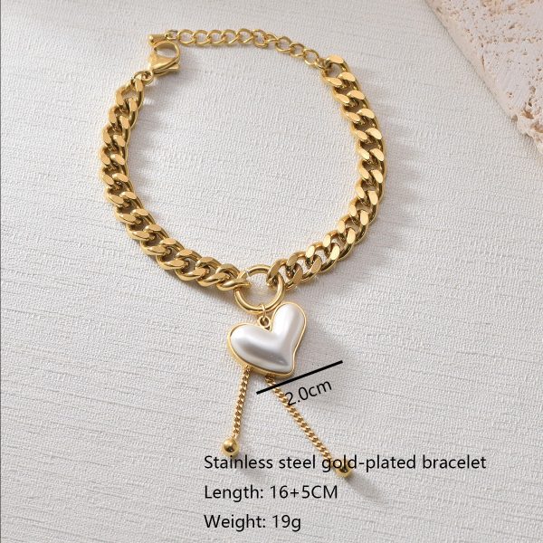 Heart Bracelet Stainless Steel Gold-plated Pearl Handmade Chain