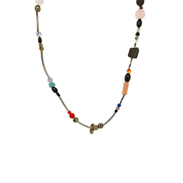 New Chinese Style Summer Lazy Colorful Natural Stone Titanium Steel Necklace