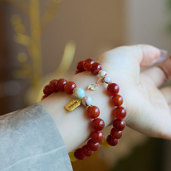 Natural Dragon Pattern Agate Bracelet Nine Purple Fire Dragon Year Zodiac