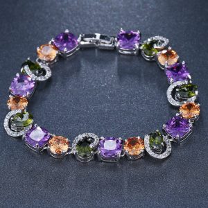 European And American Fashion Bracelet Colorful Crystals White Gold Plated Accessories