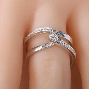 Simple Double C Cross Buckles Copper White Gold Plated Zircon Ring