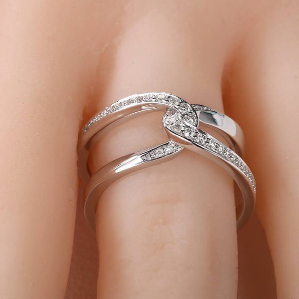 Simple Double C Cross Buckles Copper White Gold Plated Zircon Ring