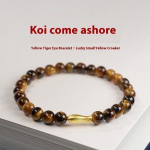 Tigereye Small Fish Pendant Handmade Beaded Bracelet