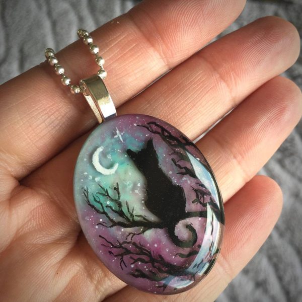 Women's Starry Night Cat Resin Pendant