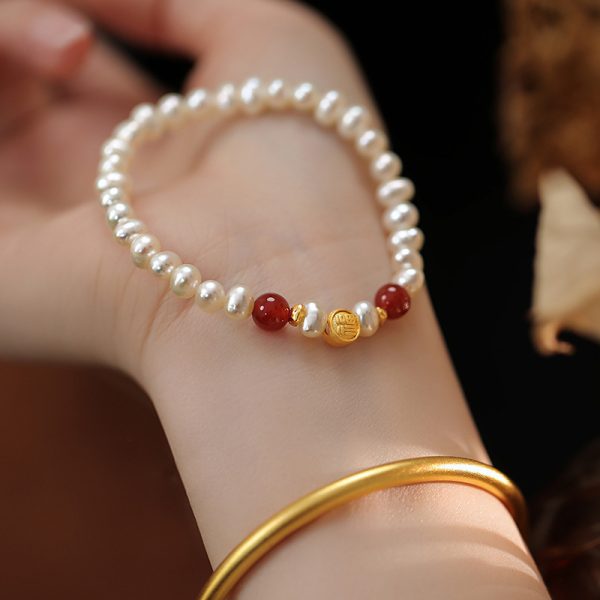 Natural Freshwater Pearl Bracelet Fu Character Light Luxury Beaded High Sense