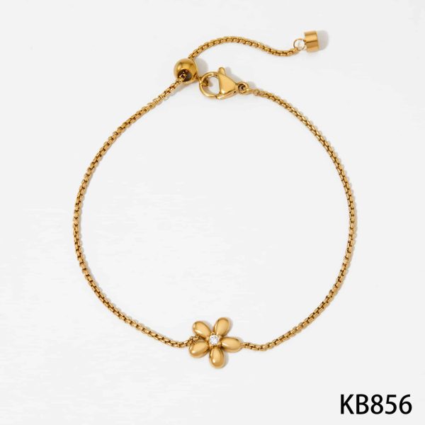 New Stainless Steel Flower Bracelet Necklace And Earring Suit Simple Fashion