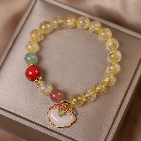Natural Citrine Jade Ruyi Pendant Bracelet For Women