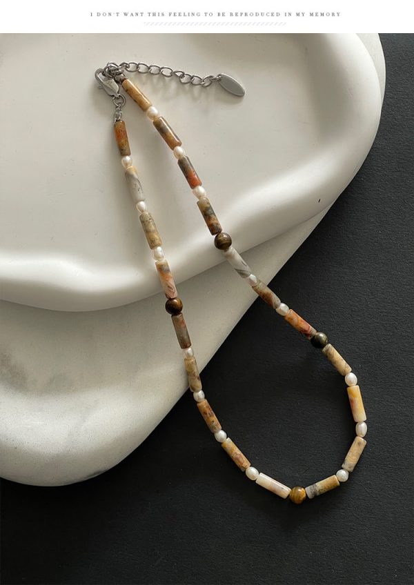 Original Freshwater Pearl Tiger Eye Clavicle Chain Natural Stone Beaded Necklace