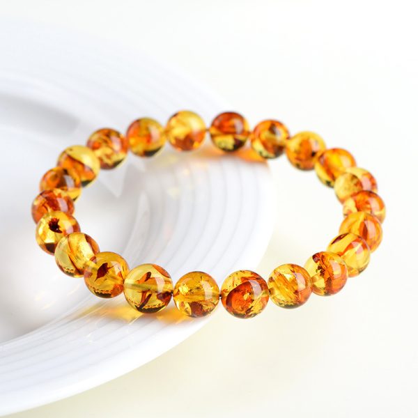 Natural Yellow Piebald Amber Bracelet Water Purification