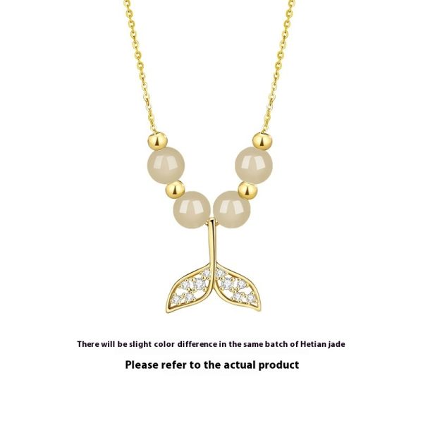 Women's 925 Sterling Silver Necklace Hetian Jade Clavicle Ins Style Fishtail Pendant