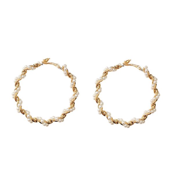 925 Silver Needle Pearl Circle Female Exaggerated Earrings