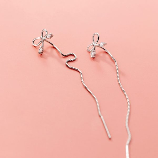 S925 Silver Bow Hanging Earrings Korean Style Lady Temperament