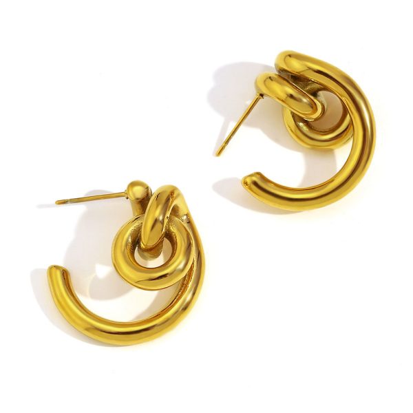 Fashion Winding Circle Titanium Steel Ear Studs Creative Lock C- Shaped Niche Personality Female