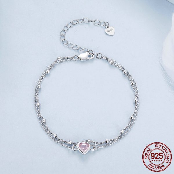 Sweet Girlish 925 Sterling Silver Exquisite Heart-shaped Bracelet