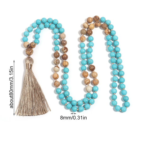 108 Mala Necklace Vintage Turquoise Painted Stone Necklace