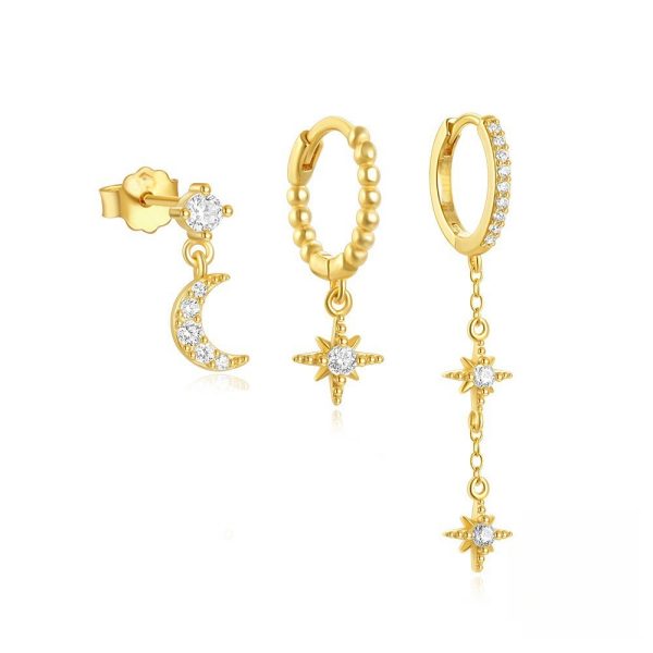 Star Moon Asymmetric Three-piece Earrings Set Pack