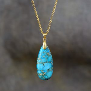 Emperor Stone Water Drop 18K Gold Plating Chain Pendant Necklace