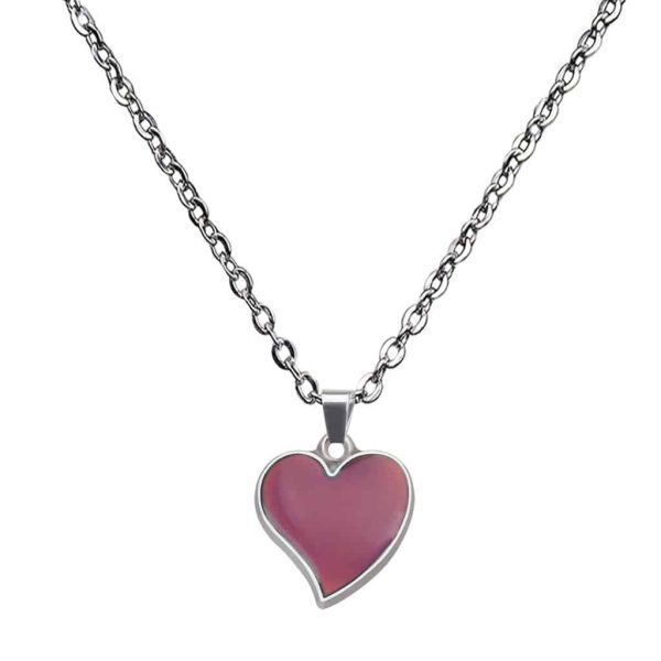 Korean Style Fashionable Warm Mood Color Changing Love Heart Necklace
