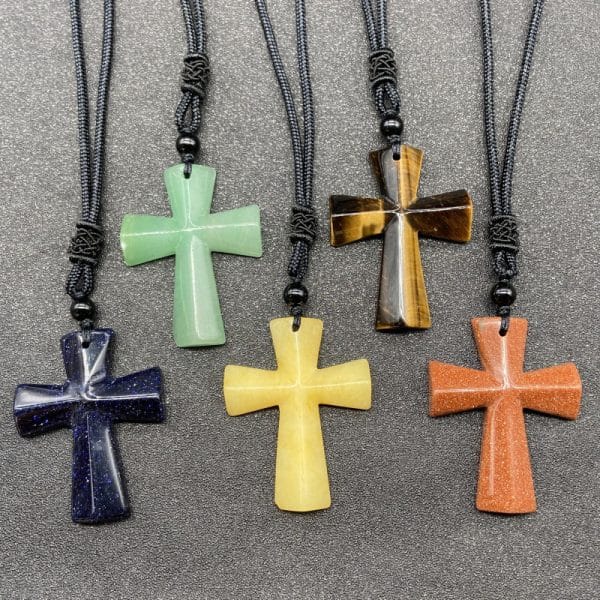 Natural Stone Christmas Gift Agate Woven Semi-precious Stone Cross Necklace