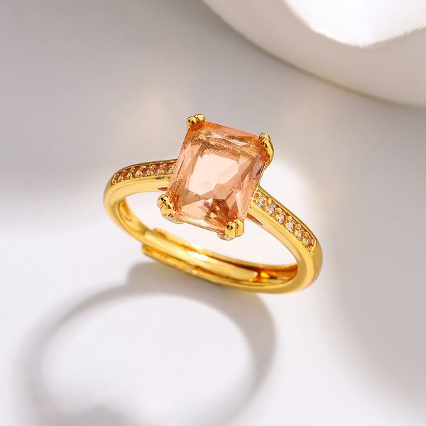 Fashion Japanese Style Simple Retro Electroplated 18K Square Zircon Ring