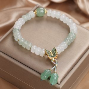 Tian Shan Cui Abacus Beads Jade Bracelet Retro Butterfly Tassel