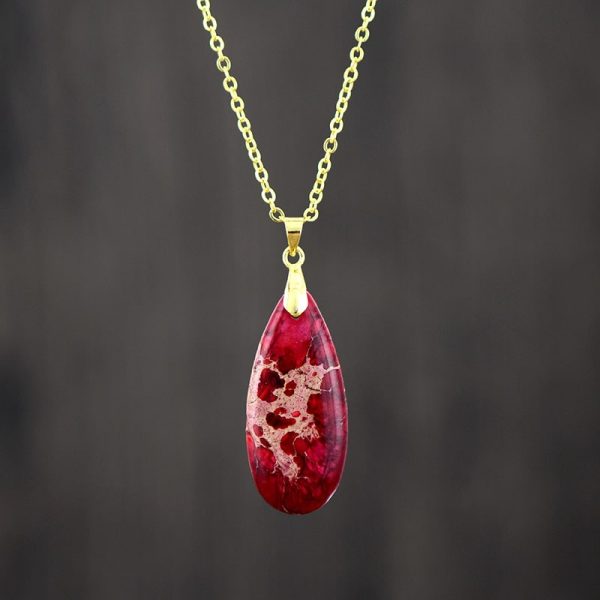 Emperor Stone Water Drop 18K Gold Plating Chain Pendant Necklace