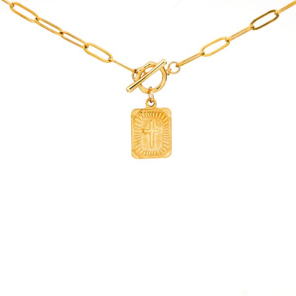 Golden Clip OT Buckle Cross Tag Stainless Steel Chain Necklace