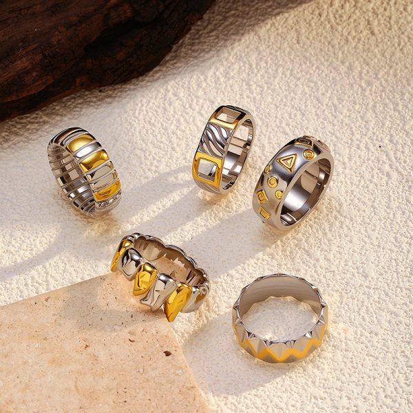 Fashionable Gold And Silver Two-tone Cross Stainless Steel Ring