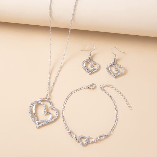 Romantic Crystal Heart Jewelry Set Bracelet Necklace Earrings For Women