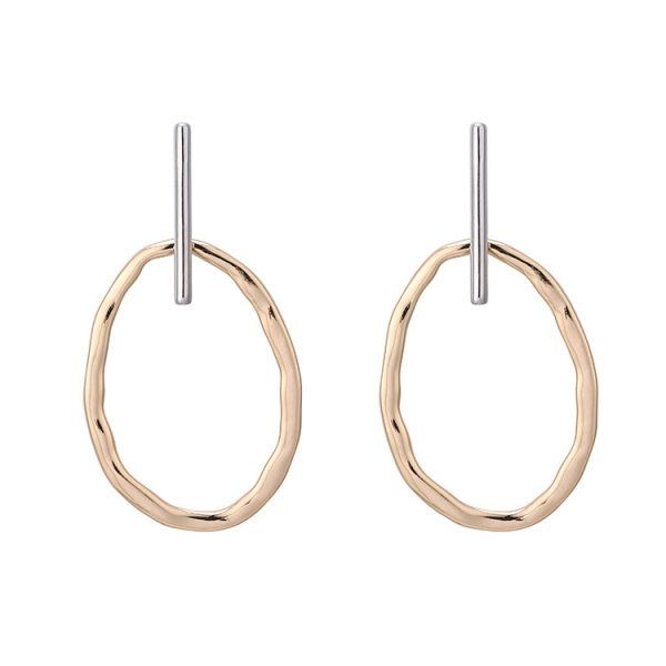 Jane Oval Circle Exaggerated Pendant Two-tone Stud Earrings
