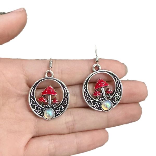 Popular Special-interest Design Personalized Mushroom Circle Pendant Earrings For Women
