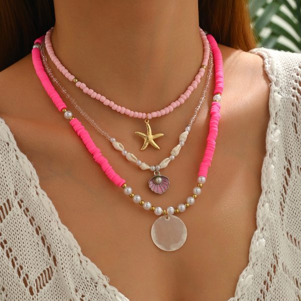 Polymer Clay Beaded Necklace Female Shell Multi-layer Twin Clavicle Chain