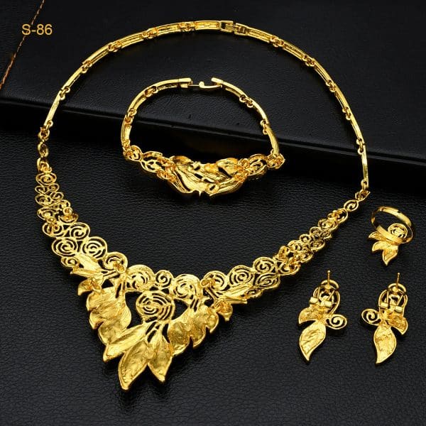Women's Saudi Bridal Necklace Bracelet Earrings Four-piece Ring Set