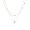 Double-layer Six-pointed Star Rhinestone Pearl Stainless Steel Necklace 18K Gold Plating Ins Design Sense
