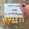 Cross-border Hot Selling Inlaid Pearl Twist Temperament Women's Earrings Set 6 Pieces Creative Retro Gold Love Heart Stud Earrings