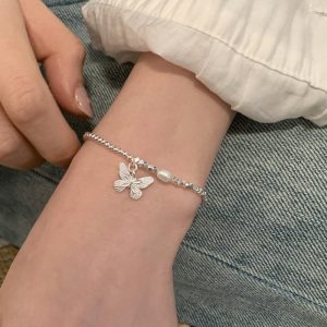 S925 Sterling Silver Butterfly Pearl Small Pieces Of Silver Bracelet For Women