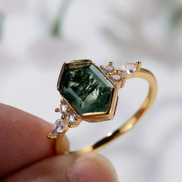 Horse Eye Geometric Hexagon Design Ring Mori Style