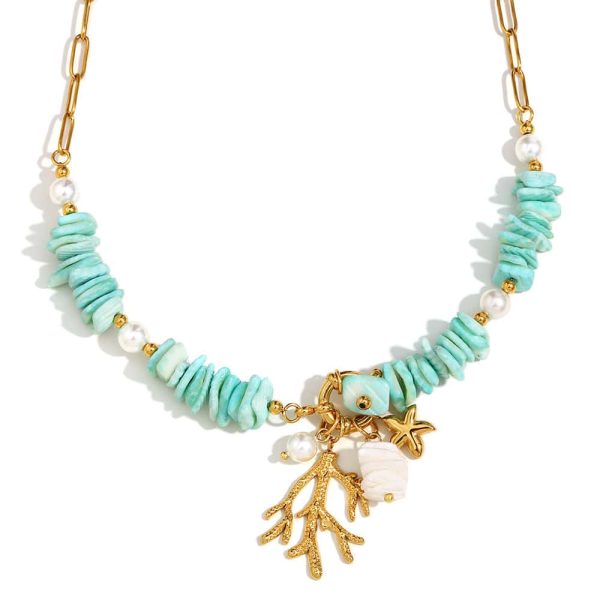 Women's Retro Versatile Natural Stone Pendant Paper Clip Necklace