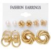Cross-border Hot Selling Inlaid Pearl Twist Temperament Women's Earrings Set 6 Pieces Creative Retro Gold Love Heart Stud Earrings