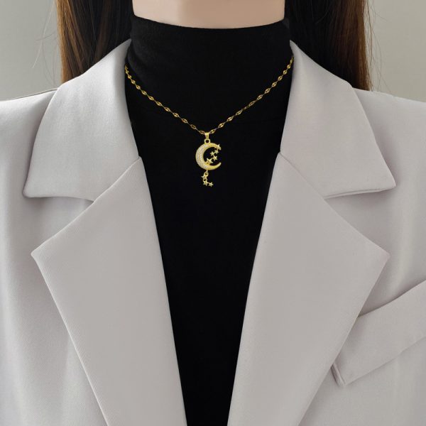 Moon Tassel Light Luxury Temperament Gorgeous Full Diamond Necklace