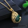 Women's Fashionable Green Chalcedony Necklace With Imitation Simple Crystal Peacock Pendant